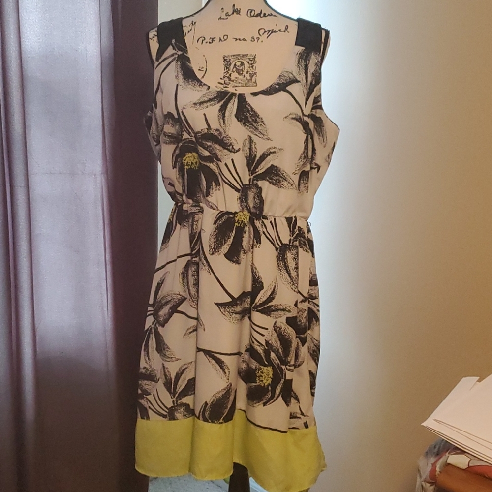 Black white yellow flower dress